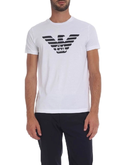 Shop Emporio Armani Logo Cotton T-shirt In Bianco
