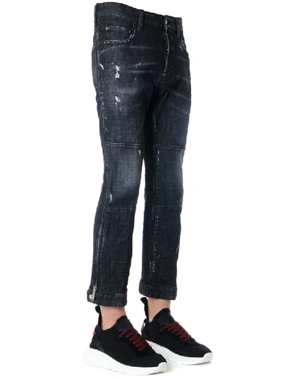 Shop Dsquared2 Black Cropped Cotton Jeans