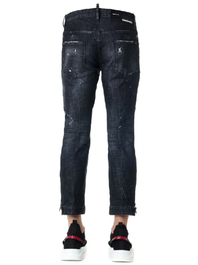 Shop Dsquared2 Black Cropped Cotton Jeans