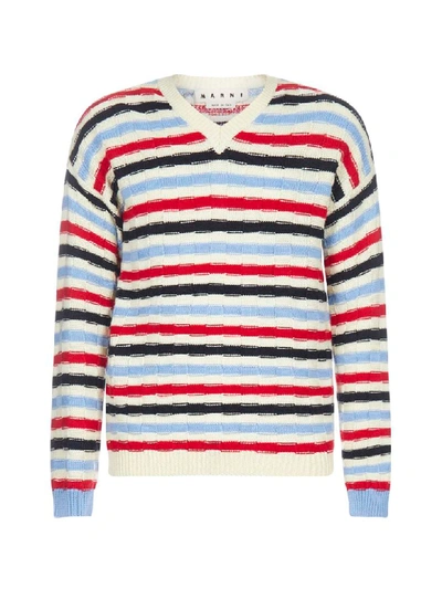 Shop Marni Striped Virgin Wool Sweater In Yellow Red Light Blue Navy
