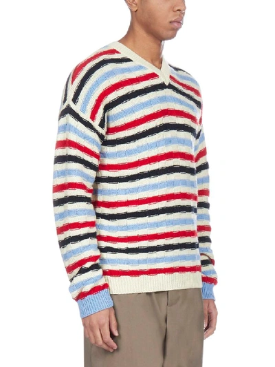 Shop Marni Striped Virgin Wool Sweater In Yellow Red Light Blue Navy