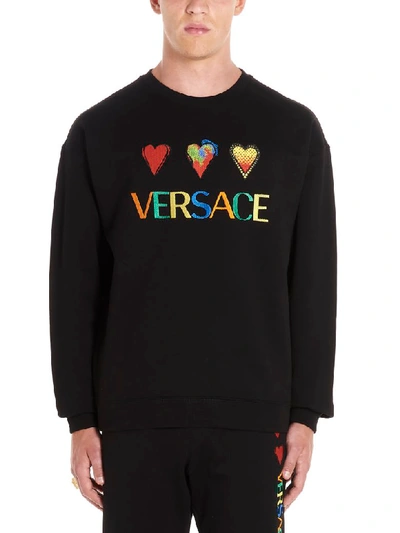 Shop Versace Hearts Sweatshirt In Black