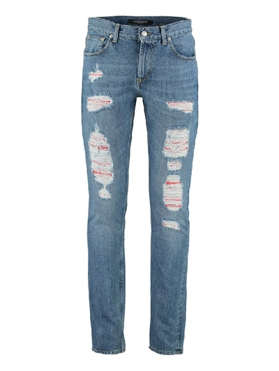 Shop Alexander Mcqueen Slim-fit Destroyed Jeans In Denim