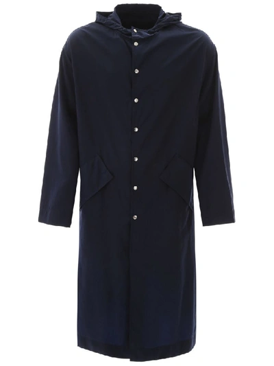 Shop Kenzo Raincoat With Embroidered Logo In Bleu Nuit (blue)