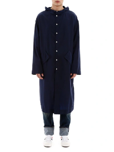 Shop Kenzo Raincoat With Embroidered Logo In Bleu Nuit (blue)