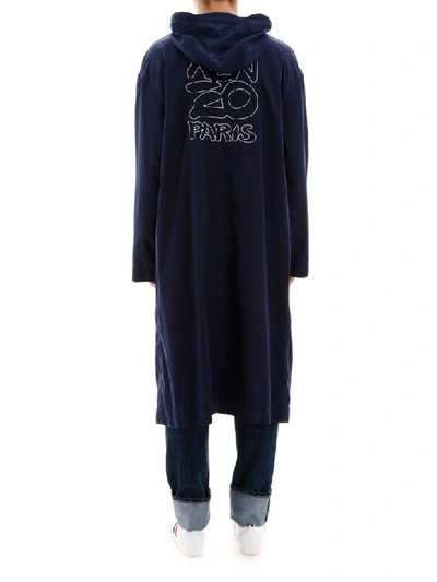 Shop Kenzo Raincoat With Embroidered Logo In Bleu Nuit (blue)
