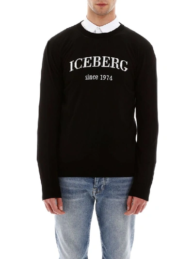 Shop Iceberg Pullover With Logo Intarsia In Nero (black)