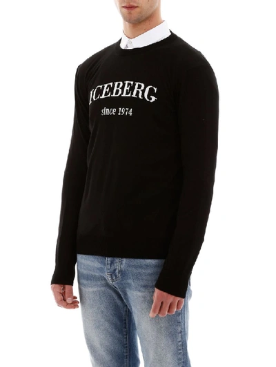 Shop Iceberg Pullover With Logo Intarsia In Nero (black)