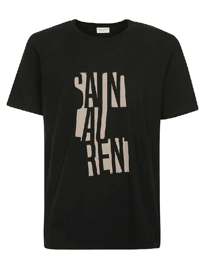 Shop Saint Laurent Logo Cotton T-shirt In Black/natural