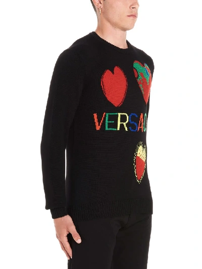 Shop Versace Hearts & Logo Sweater In Black