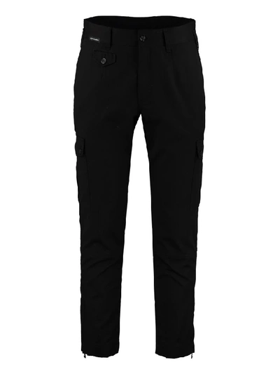 Shop Dolce & Gabbana Stretch Cotton Cargo Trousers In Black