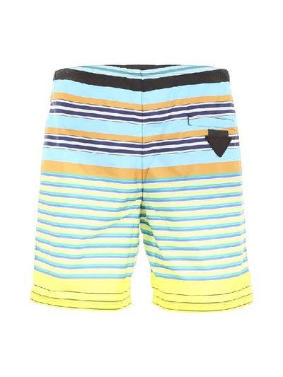 Shop Prada Striped Nylon Swim Shorts In Giallo (light Blue)