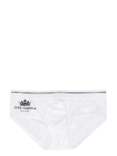 Shop Dolce & Gabbana Cotton Briefs With Elastic Logo Band In White