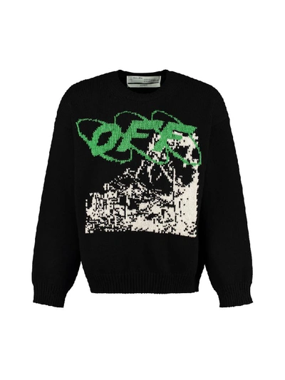 Shop Off-white Intarsia Crew-neck Sweater In Black