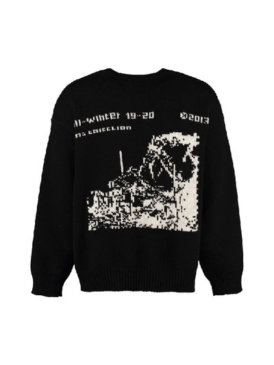 Shop Off-white Intarsia Crew-neck Sweater In Black