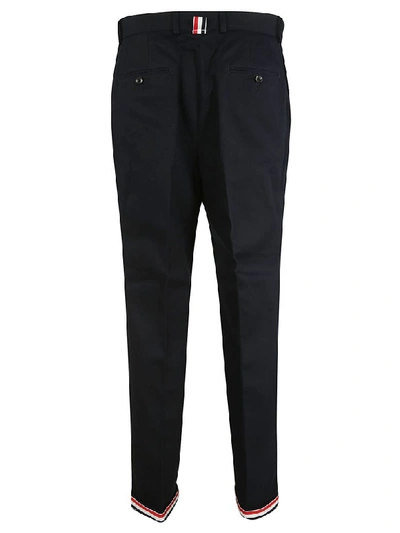 Shop Thom Browne Straight Leg Trousers In Navy