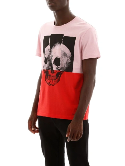 Shop Alexander Mcqueen Bicolor Skull T-shirt In Sugar Pink Mix (pink)