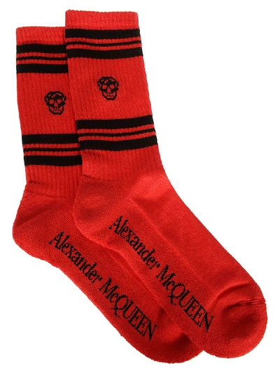 Shop Alexander Mcqueen Logo Socks In Red Black