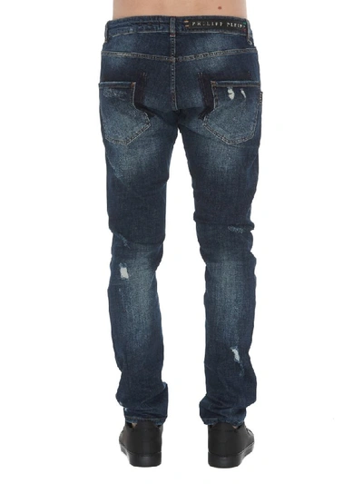 Shop Philipp Plein Super Straight Cut Statement Jeans In Blue