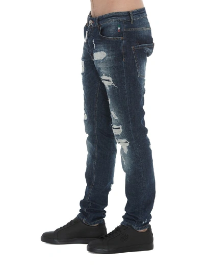 Shop Philipp Plein Super Straight Cut Statement Jeans In Blue