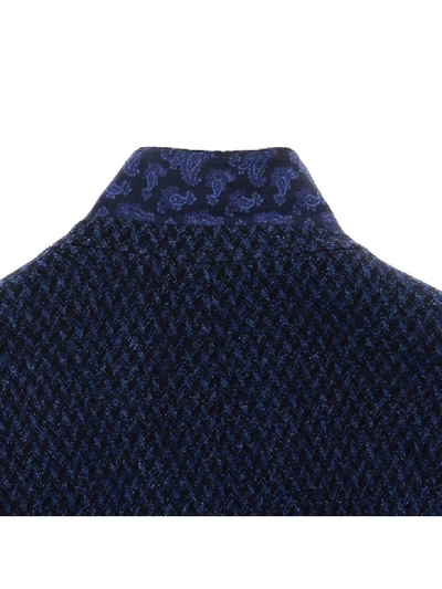 Shop Etro Coat With Micro Jacquard Patterned In Wool In Blue