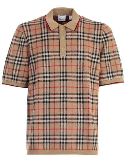 Shop Burberry Polo Check In Archive Beige