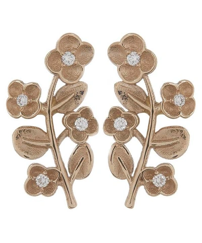 Shop Liberty London White Gold Diamond Blossom Stud Earrings
