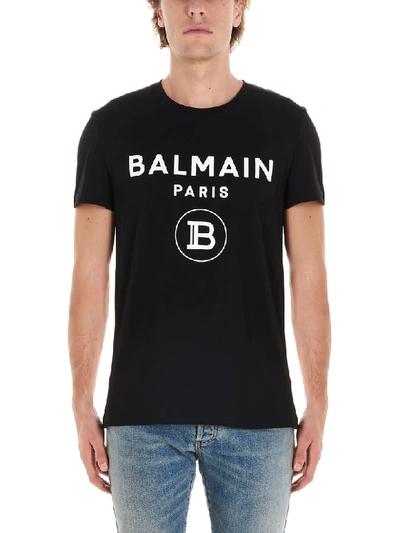 Shop Balmain Flock Logo T-shirt In Black