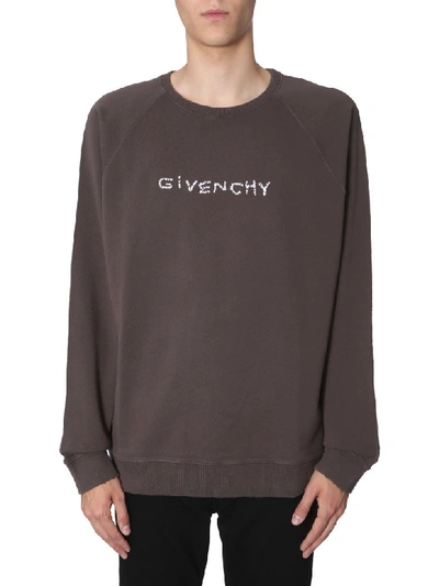 Shop Givenchy Sweatshirt With Embroidered Logo In Grigio