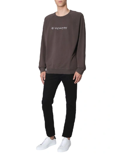 Shop Givenchy Sweatshirt With Embroidered Logo In Grigio