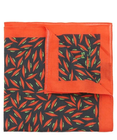 Shop Ps By Paul Smith Leaf Print Cotton Pocket Square In Red