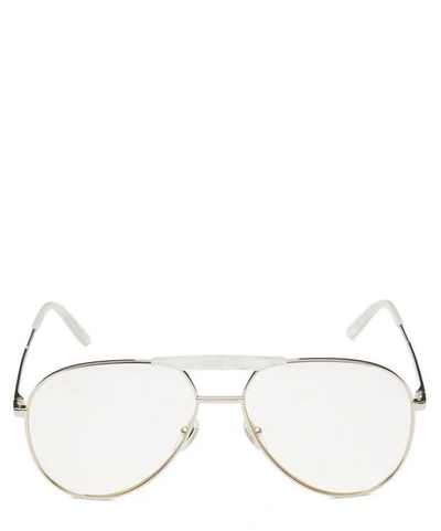 Shop Gucci Aviator Silver-tone Metal Optical Glasses