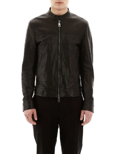 Shop Dolce & Gabbana Leather Biker Jacket In Nero (black)