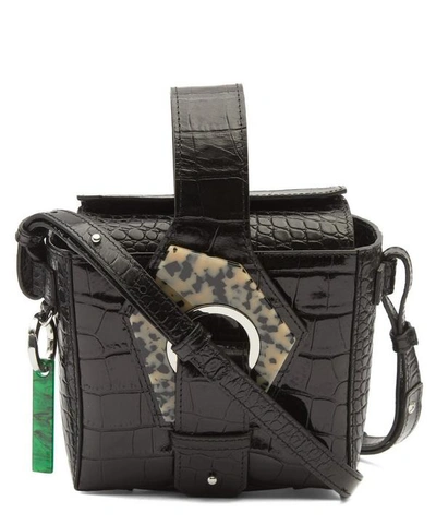 Shop Ganni Croc-embossed Leather Box Bag In Black
