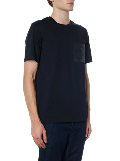 Shop Ferragamo Navy Cotton T-shirt With Logo Patch