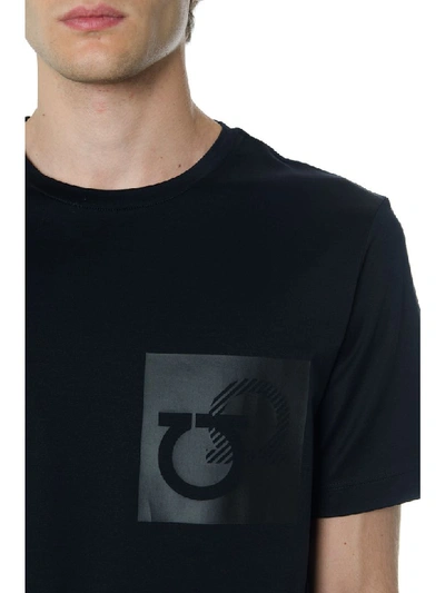 Shop Ferragamo Navy Cotton T-shirt With Logo Patch