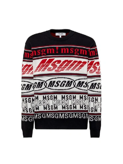 Shop Msgm Crewneck Writted In Black Red White
