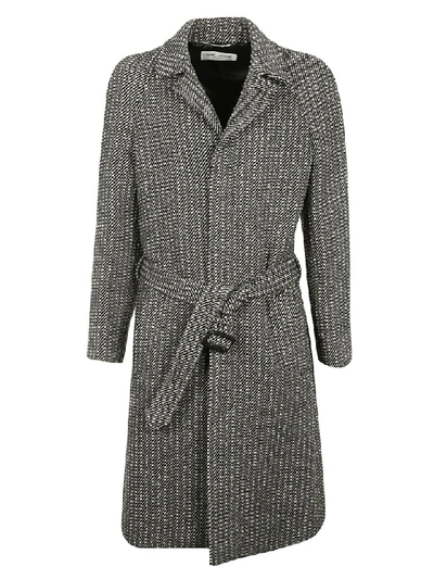 Shop Saint Laurent Belted Coat In Grey