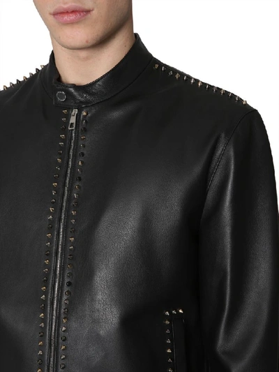 Shop Versace Leather Jacket In Nero