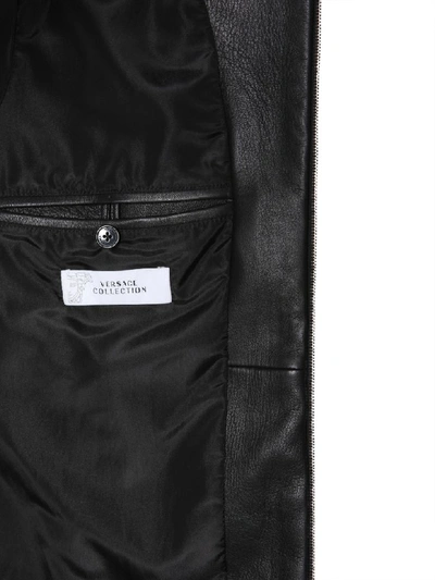 Shop Versace Leather Jacket In Nero