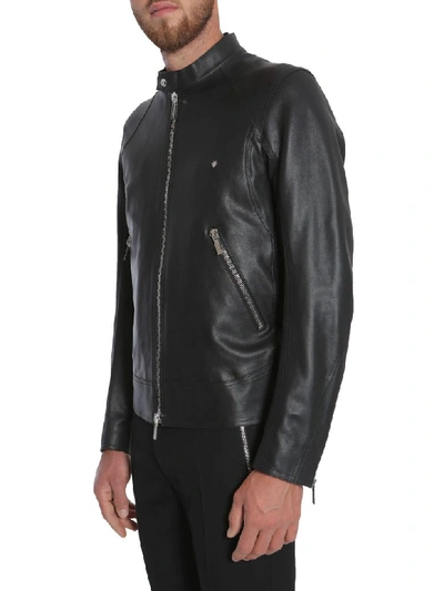 Shop Dior Leather Jacket In Nero