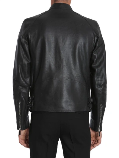 Shop Dior Leather Jacket In Nero