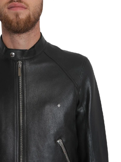 Shop Dior Leather Jacket In Nero