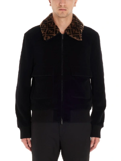 Shop Fendi Aviator Jacket In Black