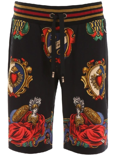 Shop Dolce & Gabbana Heraldic Print Shorts In Stemmi 1 Fdo Nero (black)