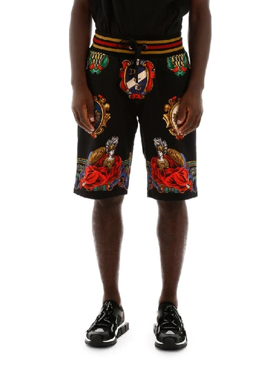 Shop Dolce & Gabbana Heraldic Print Shorts In Stemmi 1 Fdo Nero (black)