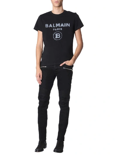 Shop Balmain Round Neck T-shirt In Nero