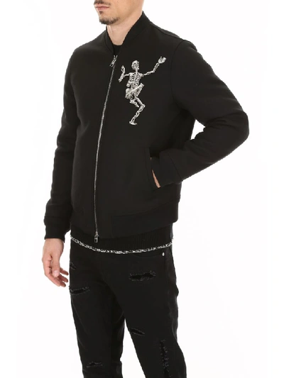 Shop Alexander Mcqueen Dancing Skeleton Bomber Jacket In Black (black)