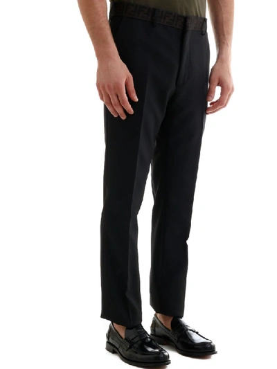 Shop Fendi Black Wool Trousers Ff