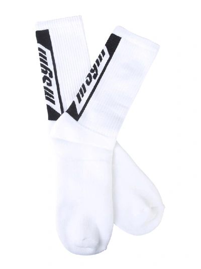 Shop Msgm Socks With Logo In Bianco